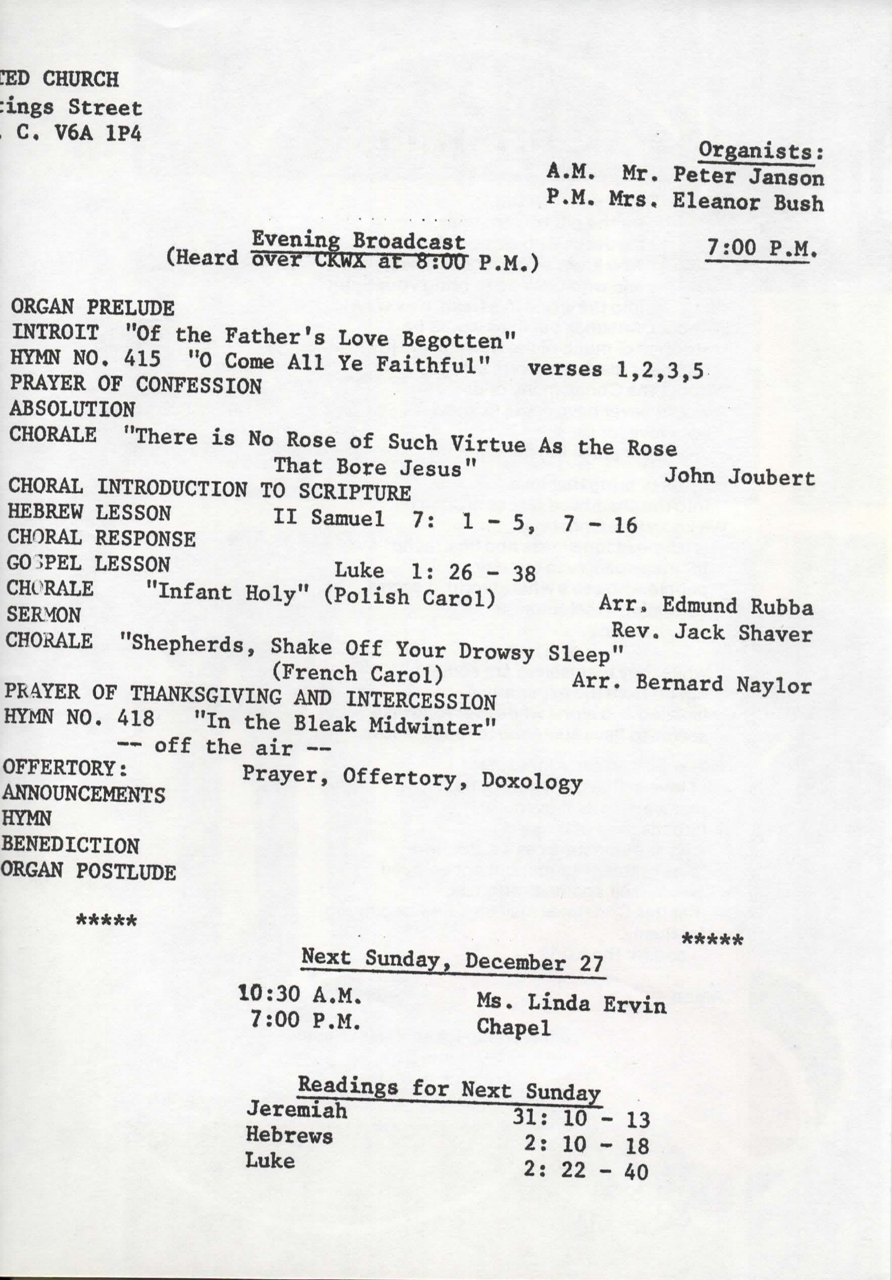 Program from First United performance p4